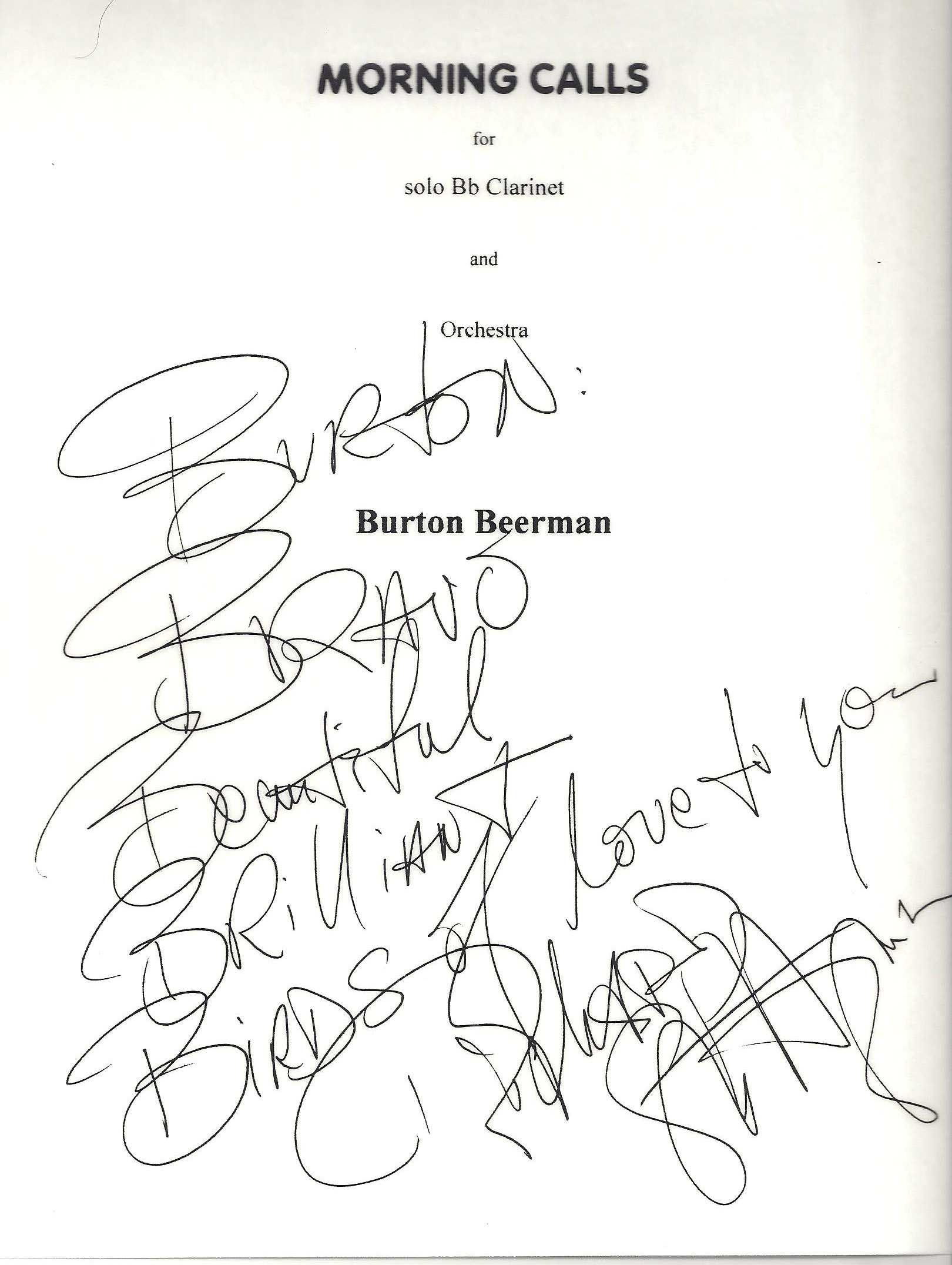 clarinetist Richard Stolzman's signed title page of Morning Calls